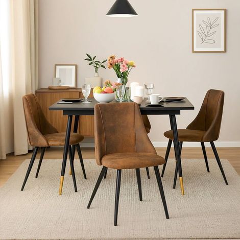 Meubles Cosy SMEG Pack de 4 sillas de comedor industriales, tapizado en ante sintético