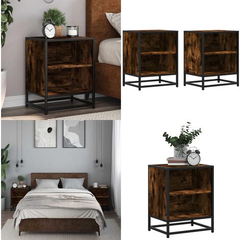 vidaXL Tables de chevet 2 pcs chêne fumé bois d'ingénierie et métal (1/5)