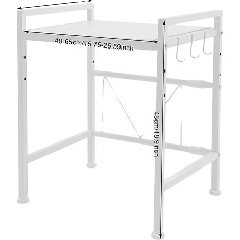 Soporte para microondas, diseño de 2 niveles, ganchos ajustables, BLANCO, 2 niveles (1/2)