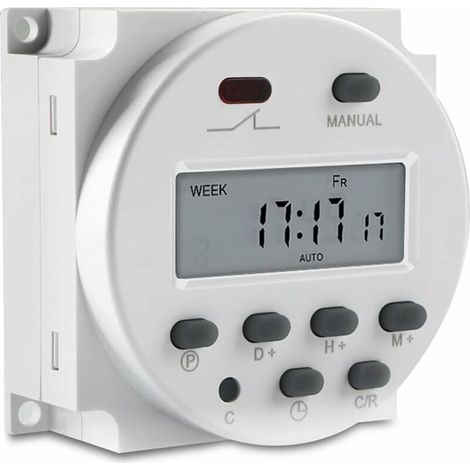 Green Mobility-Minuterie LCD numérique, programmable, CN101A DC 12V, Affichage à Cristaux liquides Commande de Relais de minuterie hebdomadaire d'alimentation LCD numérique avec Couvercle étanche Blan (1/5)