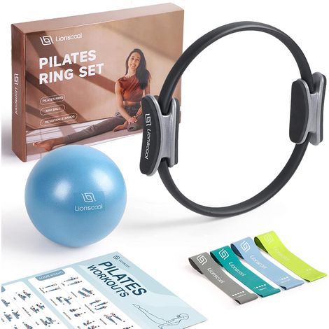 Pilates Ring Set - 14" Anti-Deformation Magic Circle with Two Padded Handles - Includes Burst Resistant Mini Pilates Ball and Bands (1/5)