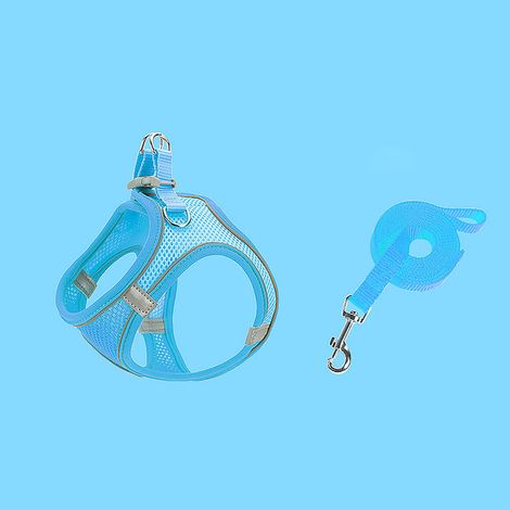 Laisse pour animaux de compagnie de type gilet, harnais pour chien chat, chaîne de marche pour chien réfléchissante et respirante,(L,bleu) (1/5)