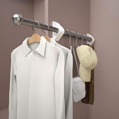 13 Inch Valet Rail for Sliding Wardrobe with 4 Removable Hooks, Extendable Clothes Rail for Bedroom, Laundry Room and Closets (13-23 in Adjustable) (1/5)