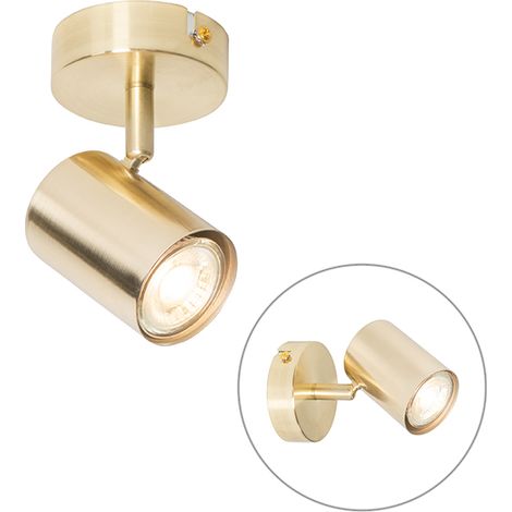Qazqa – Spot moderne orientable en laiton – 13 cm de haut – Culot GU10 – Intensité variable – Pour salon, bureau, chambre