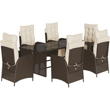 Maison Exclusive - Set da Pranzo da Giardino 7pz con Cuscini in Polyrattan Marrone (1/5)