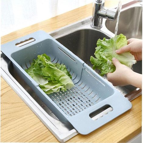 1 Égouttoir réglable, conception rétractable, panier plastique, poignées latérales, pour évier cuisine (1/5)