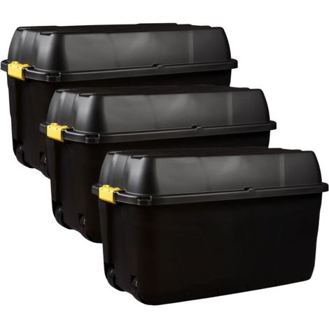 Set of Heavy Duty Storage Wheeled Boxes - Lockable Waterproof Storage 3 x 175 Litres