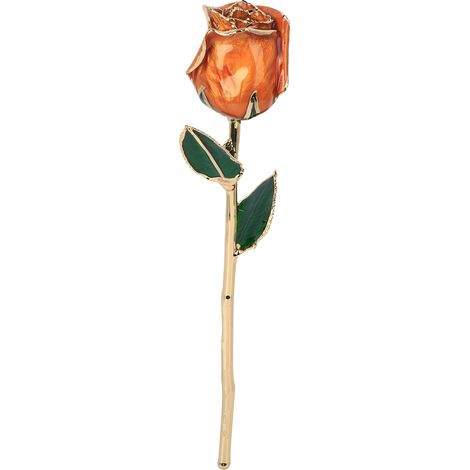 Roses plaquées or 24 carats, orange vif, avec socle, cadeau de Saint-Valentin/anniversaire. (1/5)