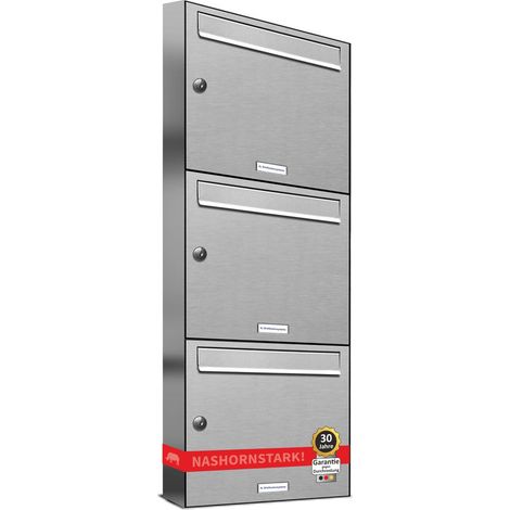 3er V2A Edelstahl Wandbriefkasten Anlage 3 Fach Briefkasten Postkasten (1/5)