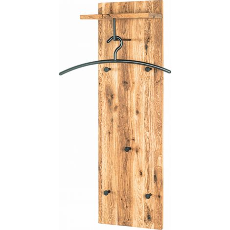 Garderobe murale / patère murale en bois massif chêne huilé et métal noir - Longueur 30 x Hauteur 100 x Profondeur 20 cm -PEGANE- (1/5)