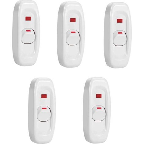 Interrupteur d'éclairage de ligne, 5 Pcs AC 250V 10A Compact en Interrupteur à Bascule Interrupteur à Bascule Led Cordon Lumière Contrôle Solder Lug Bouton(blanc)