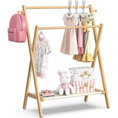 Portant à vêtements pour enfants, portant à déguisements pour enfants avec étagère et double barres, portant pliable pour vêtements d'enfants, animaux de compagnie, chambre de bébé (1/5)