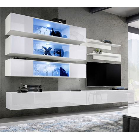Meuble TV Mural Design "Fly XI" 320cm Blanc (1/4)