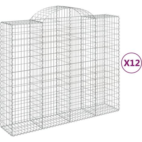 Cestini per gabbioni Muro di sostegno ad arco Recinzione a gabbia 1 set da 2 200 x 50 x 160/180 cm Ferro zincato Argento 020040533