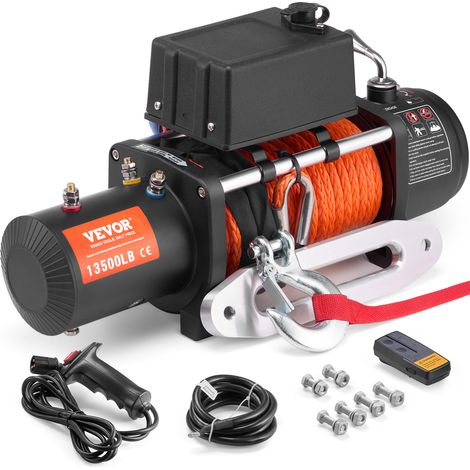 VEVOR Elektrische Seilwinde, 13.500 lb, 12 V DC LKW-Winde mit Φ3/8 Zoll x 80 Fuß Synthetikseil, Aluminium-Seilführung, kabellose und kabelgebundene Fernbedienung, IP55 wasserdicht zum Schleppen