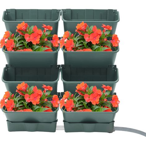 Jardinière verticale Pot de plantation mural 8 pièces pot de fleurs à Suspendue avec 2M tuyau et 2 plateaux de drainage - intérieur et extérieur - pour Cour,Jardin,Balcon (Noir) (1/5)