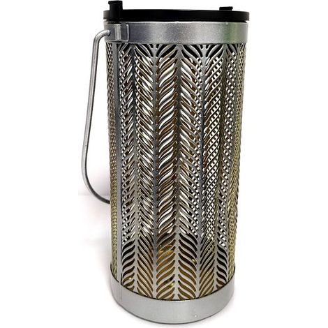 Lanterne solaire extérieure en fer creux, lampe décorative d'éclairage paysager LED suspendue et portable (argent)-AquaForge