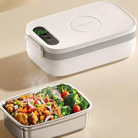 Boîte à Repas Chauffante Électrique 1L avec Batterie 14000mAh - Boîte Repas Isotherme USB avec Chauffage Automatique, Contenant Inox 304, Idéale Bureau/Chantier/Camping (1/5)