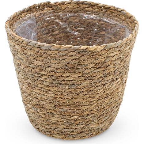 Seegras Pflanztopf natur mit Folie - 26 x 22 cm - Naturfaser Blumentopf zum direkten Bepflanzen