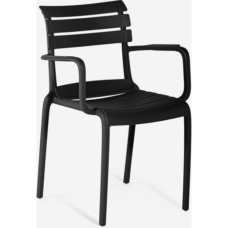 Silla de exterior de polipropileno con reposabrazos para bar cocina Satin - Negro