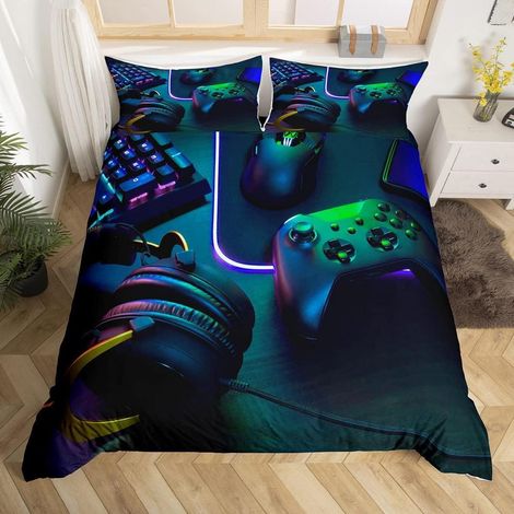 Gamer Bettwäsche Set 155x220cm mit Kopfhörer & Controller Motiv, Mikrofaser, Wendbar