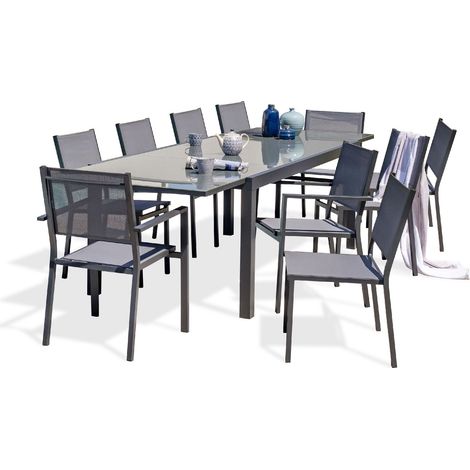 TOLEDE - Set da pranzo da giardino 10 posti alluminio e piano vetro - DCB GARDEN
