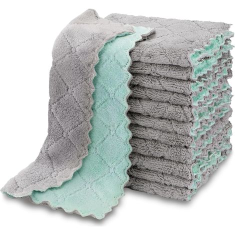 NOLUXA 12Pcs torchons de cuisine absorbants en polaire corail, sans odeur, réutilisables, chiffons de nettoyage en microfibre,15 x 25 cm (1/5)