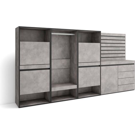 Skraut Home - Zapatero, Armario zapatos botas, 287x145x35 cm, Dormitorio, habitación, Vestidor abierto, Cómoda, Cajonera, Listones Decorativos, Estilo Moderno, Gris Cemento (1/5)