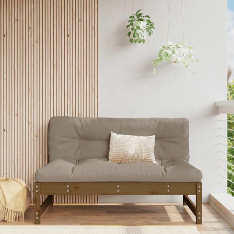 Canapé central de jardin en bois de pin massif marron miel avec coussins taupe 120x84 cm - PANGIVO (1/5)
