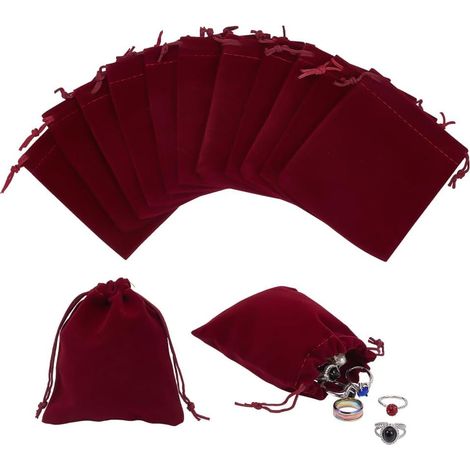 30 Pcs 12x10cm Velours Cordon Sacs, Pochettes Cadeaux Rectangulaires, Sacs de Rangement pour Bijoux Sacs à Bonbons Pochettes à Bijoux pour les Faveurs de Mariage (Rouge Foncé) (1/5)