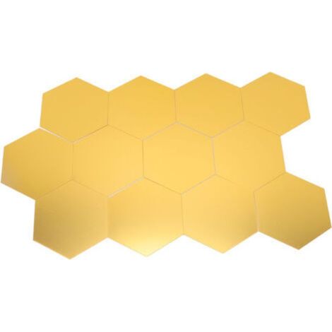 12 pièces miroir autocollant mural or forme hexagonale grand miroir acrylique autocollant mural pour cuisine salle de bain chambre salon or XL: 15 cm (1/4)