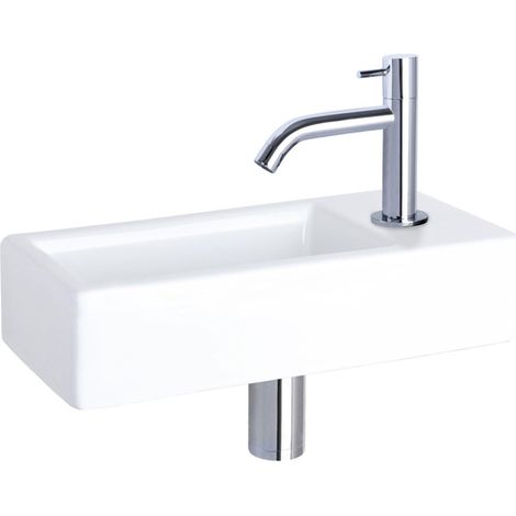 Differnz Hura Set lave-mains 38.5x18.5x9cm avec robinet courbé chrome céramique Blanc (1/5)