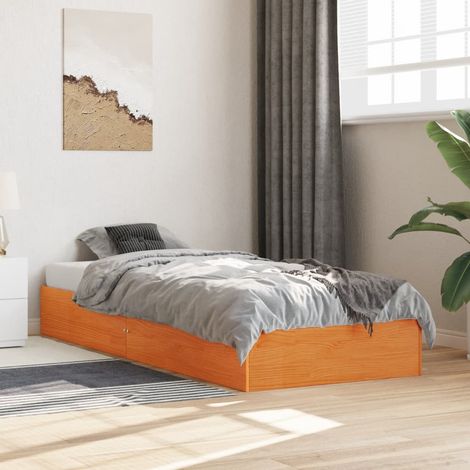 Massivholzbett ohne Matratze Wachsbraun 90x190 cm Kiefernholz