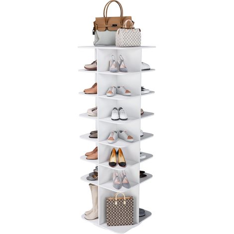 CHICFURN Torre portascarpe girevole 59,94 x 45,97 x 183,9 cm in PVC bianco, 7 livelli, 28 paia (1/5)