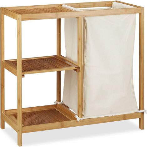 Scaffale da bagno con pratico cesto per biancheria 3 livelli 75 x 30 x 90 cm in bambù naturale 130007672