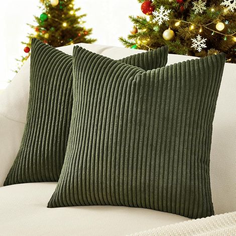 Housse de Coussin 80x80 Vert Olive Decoration Salon en Velours Côtelé Super Doux Coussin Canapé Décoratif Banc Fauteuil Tete de Lit Couleur Unie à Rayures 2 Pièces (1/5)