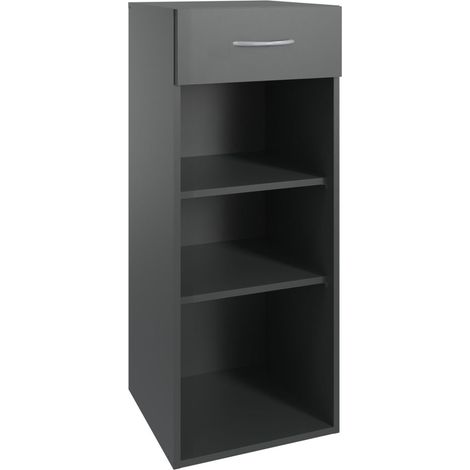 Etagère de rangement avec 1 tiroir et 2 tablettes en mélamine coloris graphite - longueur 30 x hauteur 98 x profondeur 40 cm