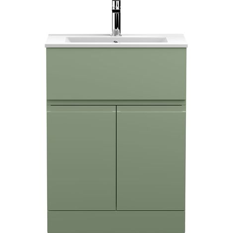 Hudson Reed Urban Floor Standing Vanity Unit with Basin 2 Satin Green - 600mm Wide (1/5)