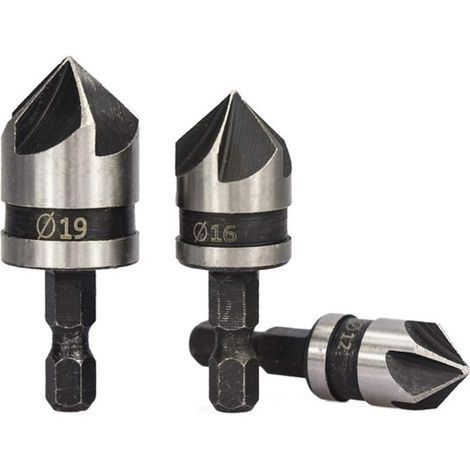 Foret à chanfreiner à 82° et queue de 1/4" (3 pièces) - 5 goujures (1/5)