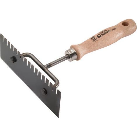 L'Outil Parfait – Truelle acier trempé 1 côté denté 1 côté lisse – Manche bois hêtre PEFC – Pour grattage plâtre et finitions