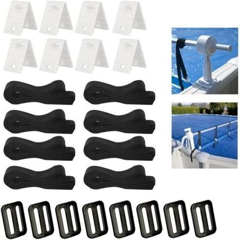 Kaelt - Kit de Fixation pour Bâche Solaire Piscine, 8 Set Sangles Maintien, Maintien Piscine Enrouleur Bache & A Bulle - (1/5)