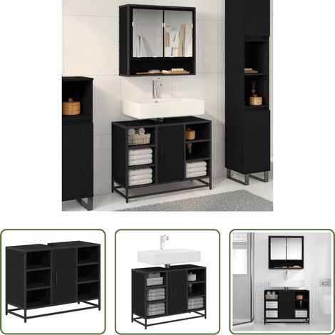 vidaXL Meuble salle de bain - Cabinet de salle de bain avec porte Chêne noir 80 x 33 x 60 cm (1/5)