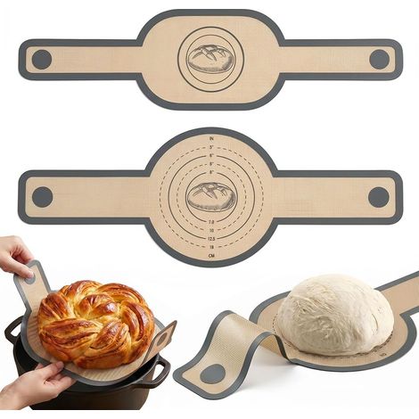 Silicone Baking Mat for Dutch Oven, Non-Stick Reusable Bread Mat with Long Handles Oval Baking Sheet for Baking Pizza and Macaroons (2 Pack) (1/5)