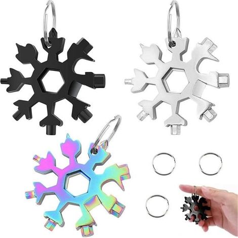 Outil multifonction en acier inoxydable 18-en-1, 3 Pack Flocon Outil Multifonction, Clé à Flocon Neige , Les Voyages En Plein Air (1/4)