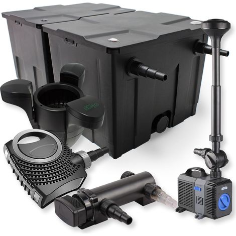 SunSun Kit complet: CBF-350B Filtre de bassin jusqu'à 60000 L Biologique, NEO7000 pompe de filtration 7000l/h 50W, CUV-318 lampe uv UVC Clarificateur avec 18W, CTP-2803 Pompe pour fontaine 3000l/h 10W