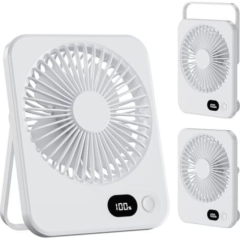 Ventilateur de Bureau, Mini Ventilateur Portable avec Batterie Rechargeable de 3600 mAh Silencieux 180° Inclinable Petit Ventilateur Maison/Bureau/Voyage/Extérieur Blanc (1/5)