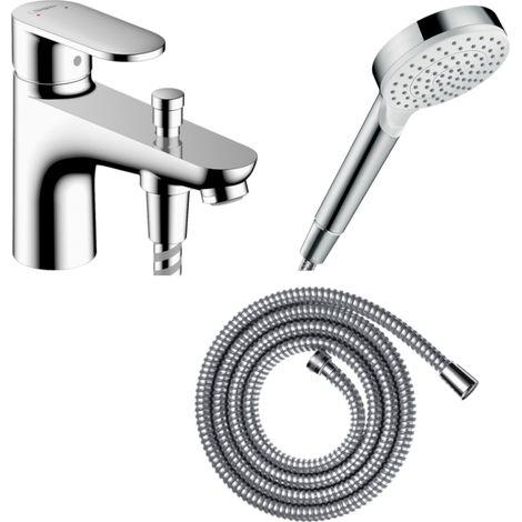 Pack mitigeur bain douche mécanique HANSGROHE Vernis Blend C2 + Pommeau de douche Crometta + Flexible Metaflex chromé