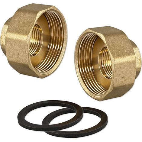 1 Satz Messing Gewindefitting-Übergangsverschraubung 1 1/2'' (Überwurf) x 3/4'' IG inkl. Dichtringen (1/2)