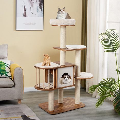 Wooden 5-tier Cat Tree Condo Cat Play Tower Activity Center Scratching Posts (1/5)
