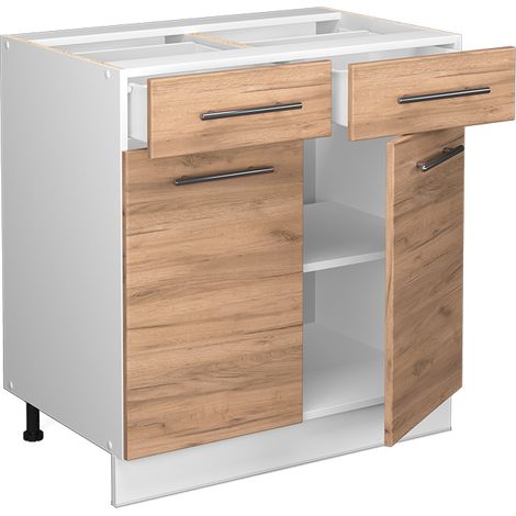 Mobiletto base per cucina Fame-Line, Rovere dorato, 80 cm senza piano di lavoro, Vicco